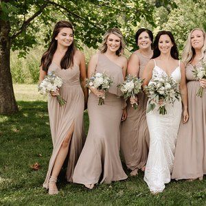 Azazie Nadia Bridesmaid Dress Taupe Size 4